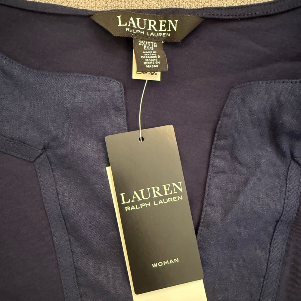 NWT Ralph Lauren Navy linen and cotton tunic Shirt - Picture 2 of 4